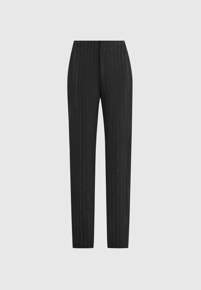 Women Manire De Voir Rhinestone Tailored Straight Leg Trousers Black
