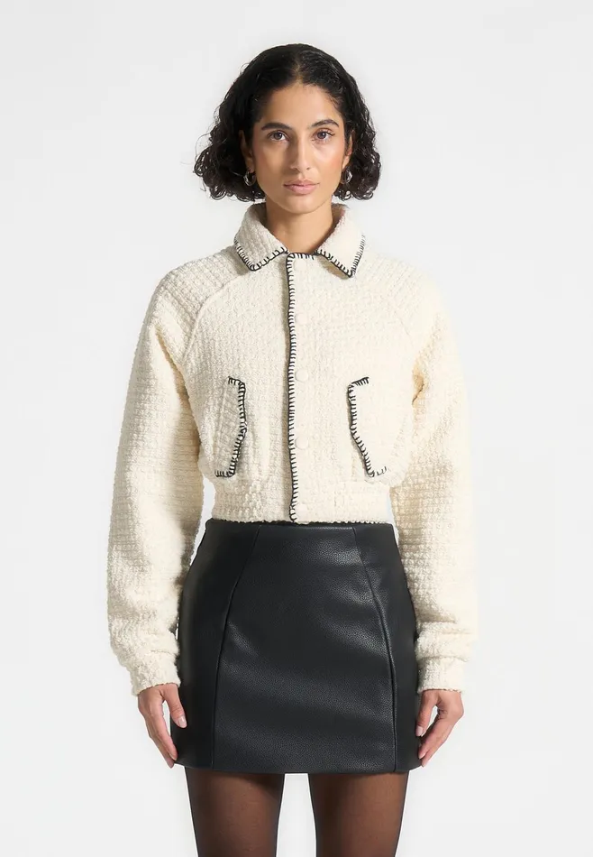 Women Manire De Voir Tweed Whip Stitch Varsity Jacket Cream