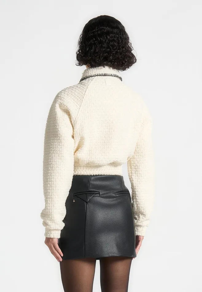 Women Manire De Voir Tweed Whip Stitch Varsity Jacket Cream