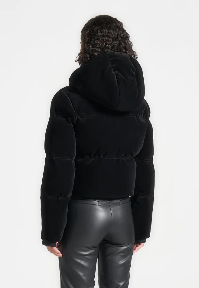 Women Manire De Voir Velvet Eiffel Cropped Puffer Jacket Black