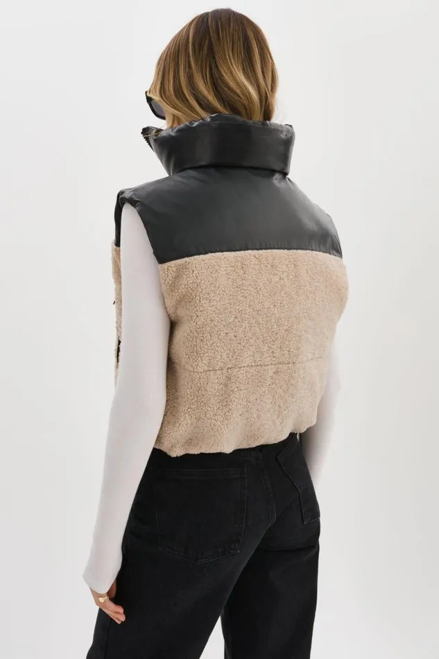 Women MELICIA Reversible Puffer Vest Blackecru LAMARQUE Sherpa Women MELICIA Reversible Puffer Vest Blackecru LAMARQUE Sherpa