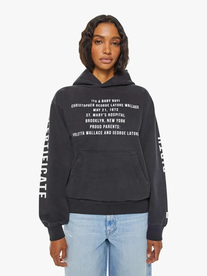 Women Mother Denim Biggie Pull Over Hoodie Black