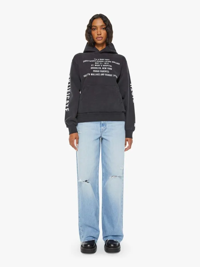 Women Mother Denim Biggie Pull Over Hoodie Black