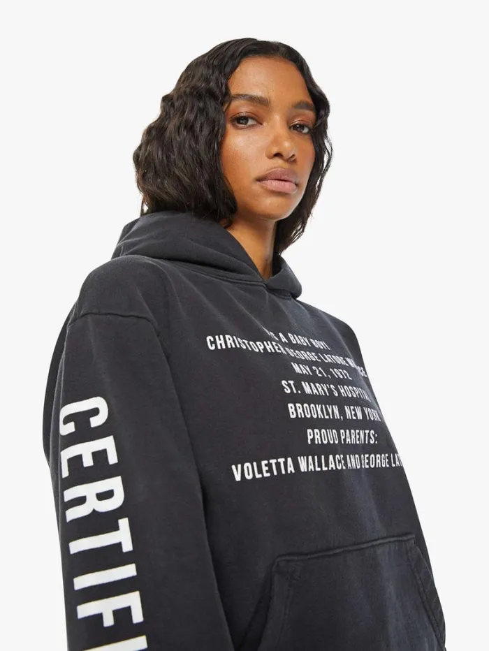 Women Mother Denim Biggie Pull Over Hoodie Black