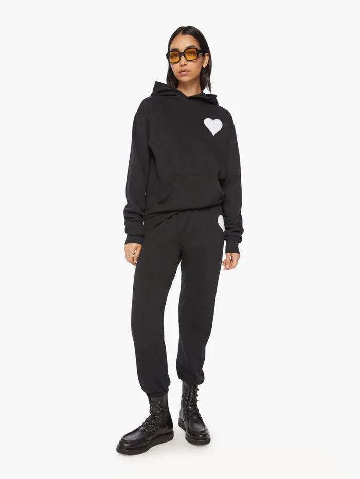 Women Mother Denim Heart Hoodie Black