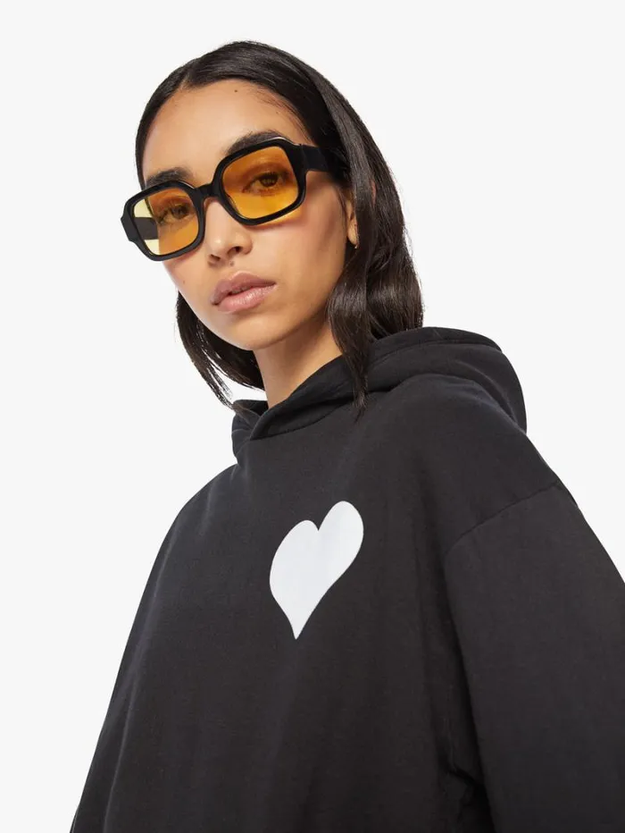 Women Mother Denim Heart Hoodie Black