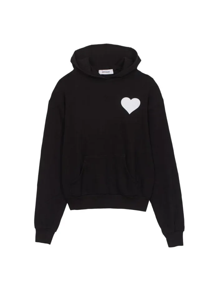 Women Mother Denim Heart Hoodie Black