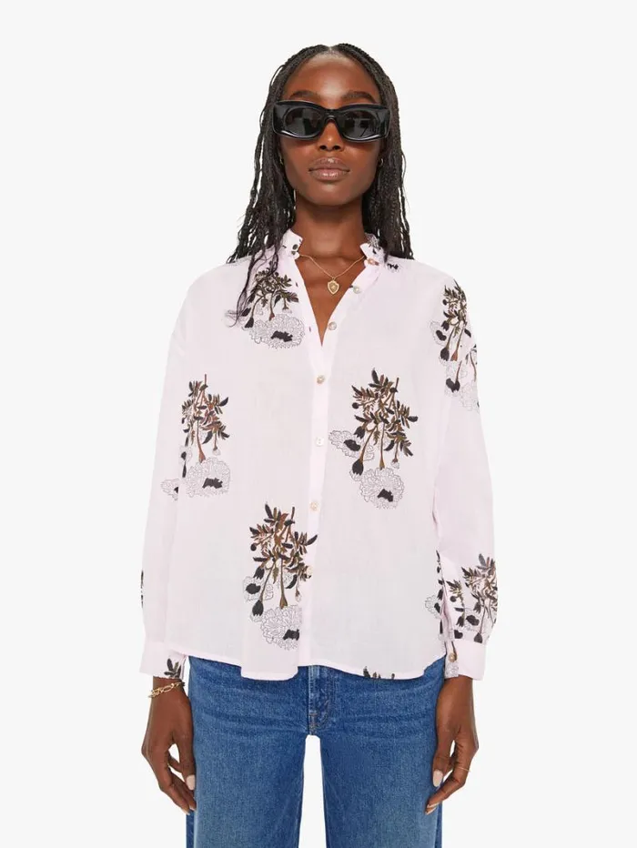 Women Mother Denim Kiki Bloom Shirt Pink Anemone