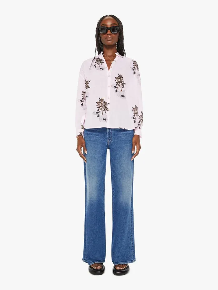 Women Mother Denim Kiki Bloom Shirt Pink Anemone