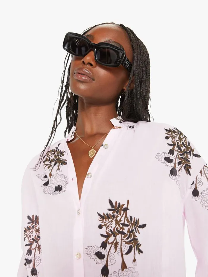 Women Mother Denim Kiki Bloom Shirt Pink Anemone