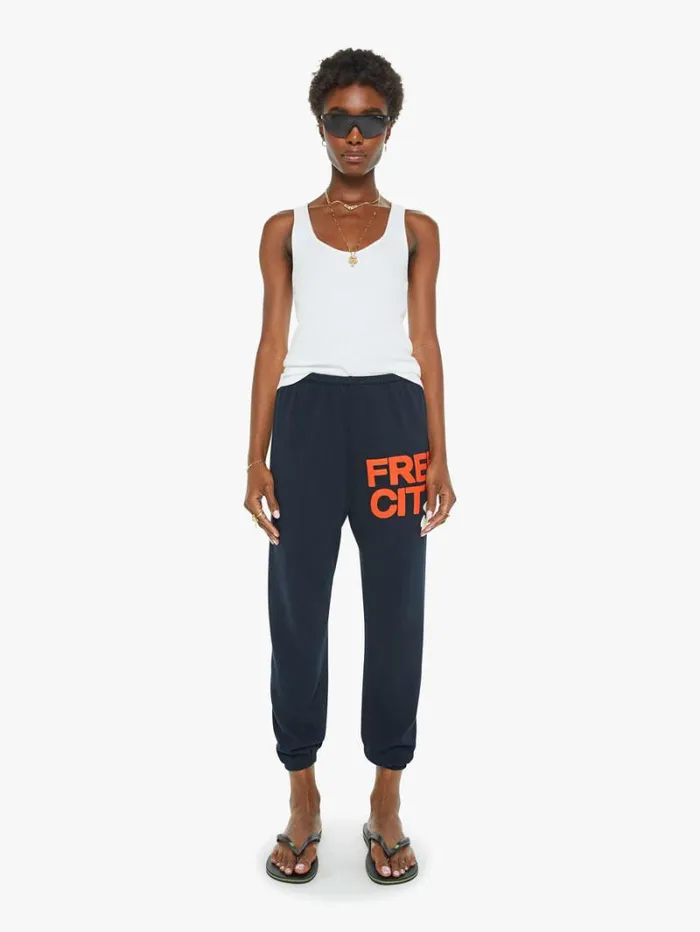 Women Mother Denim Large Sweatpant Squids Electric Navy