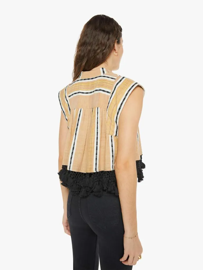 Women Mother Denim Nehru Stripe Fringe Top Ivory Sun