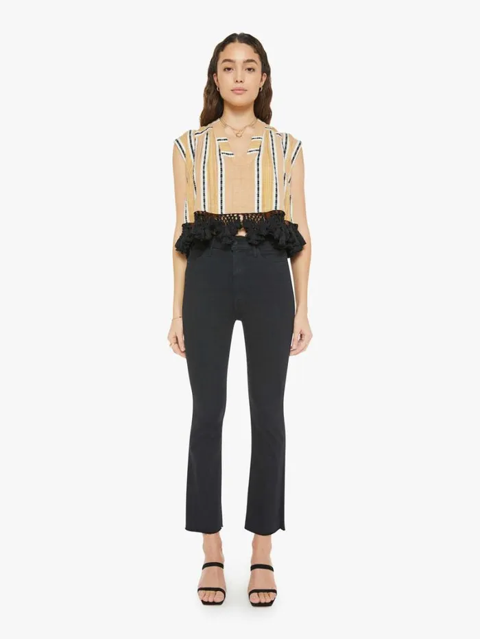 Women Mother Denim Nehru Stripe Fringe Top Ivory Sun