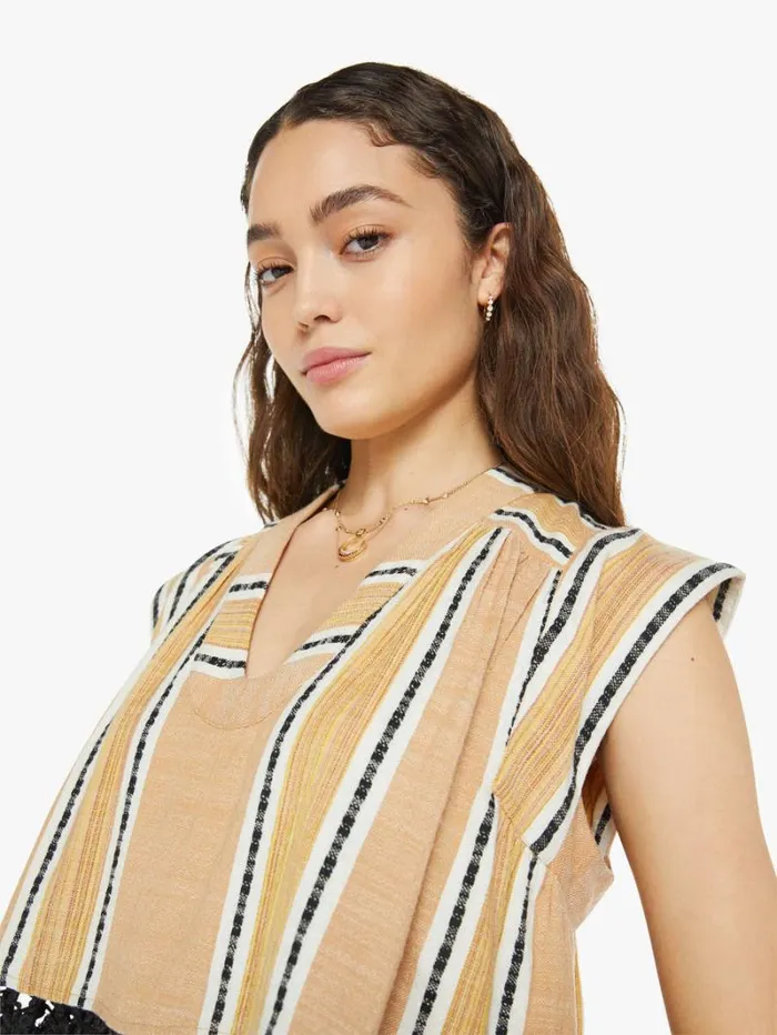Women Mother Denim Nehru Stripe Fringe Top Ivory Sun