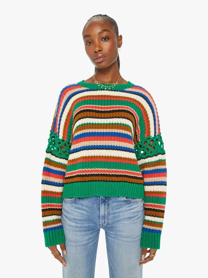 Women Mother Denim The Long Drop Pullover Inset Flower In The Storm