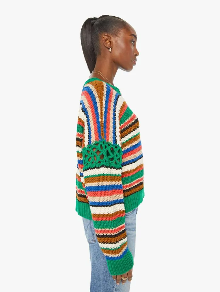 Women Mother Denim The Long Drop Pullover Inset Flower In The Storm