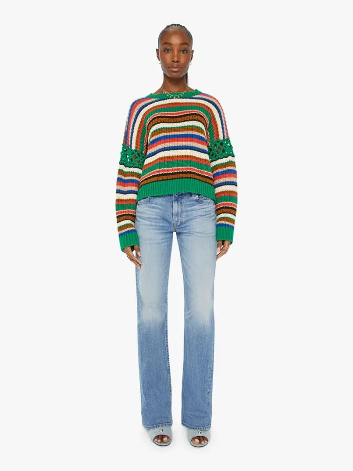 Women Mother Denim The Long Drop Pullover Inset Flower In The Storm