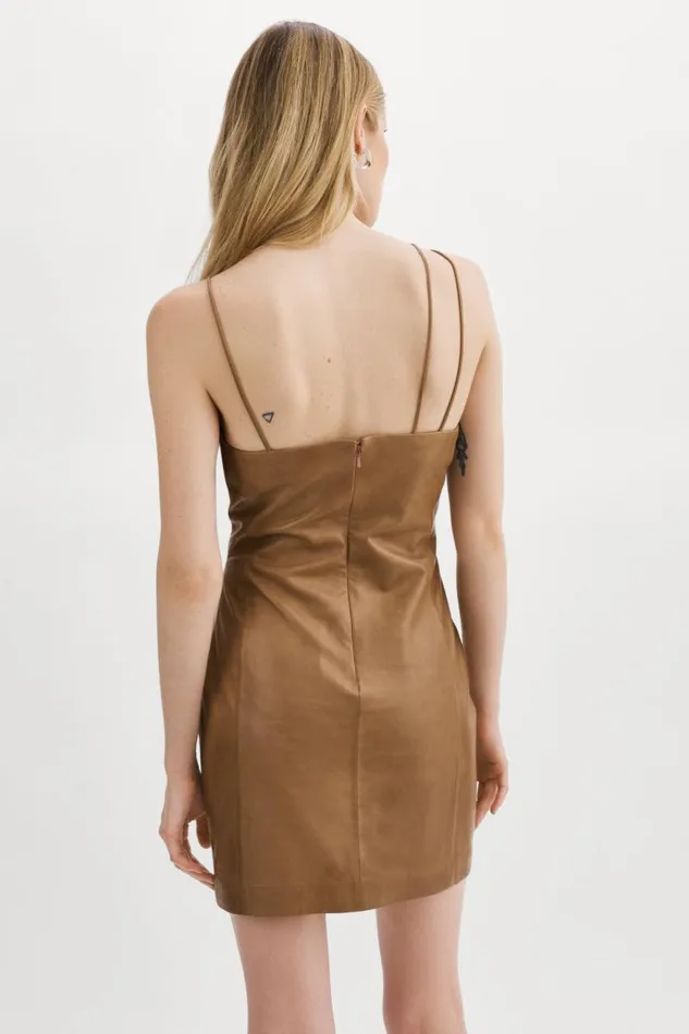 Women Nadia Leather Mini Dress Sesame LAMARQUE Dresses Women Nadia Leather Mini Dress Sesame LAMARQUE Dresses