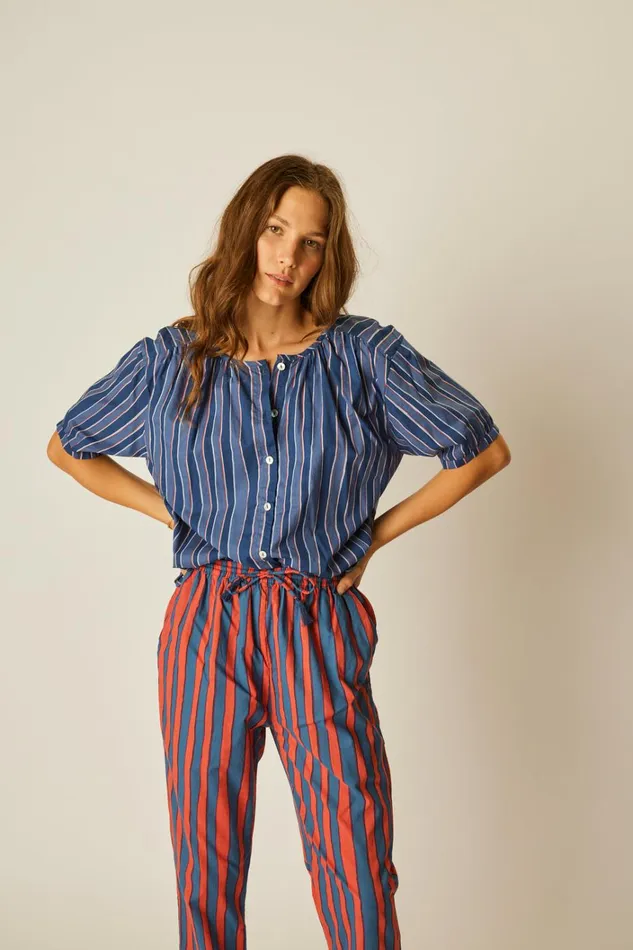 Women Natalie Martin Bottoms Bianca Pant Batik Stripe Blood Orange Women Natalie Martin Bottoms Bianca Pant Batik Stripe Blood Orange