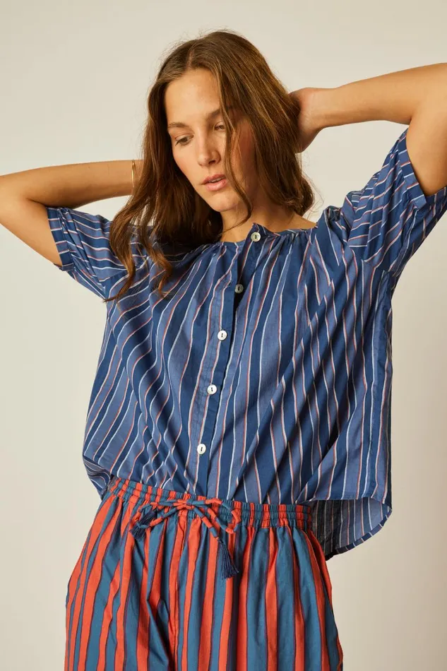 Women Natalie Martin Bottoms Bianca Pant Batik Stripe Blood Orange Women Natalie Martin Bottoms Bianca Pant Batik Stripe Blood Orange