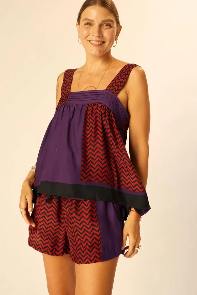 Women Natalie Martin Bottoms Jasper Short Block Zigzag Aubergine