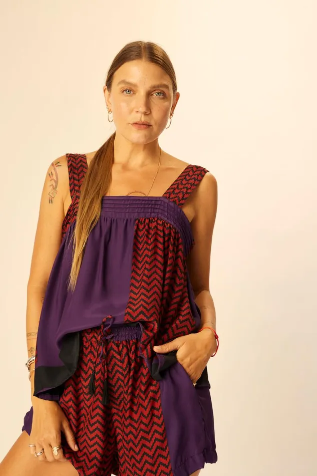 Women Natalie Martin Bottoms Jasper Short Block Zigzag Aubergine