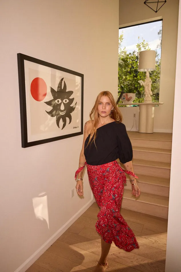 Women Natalie Martin Bottoms Lela Wrap Skirt Silk Watercolor Vermillion
