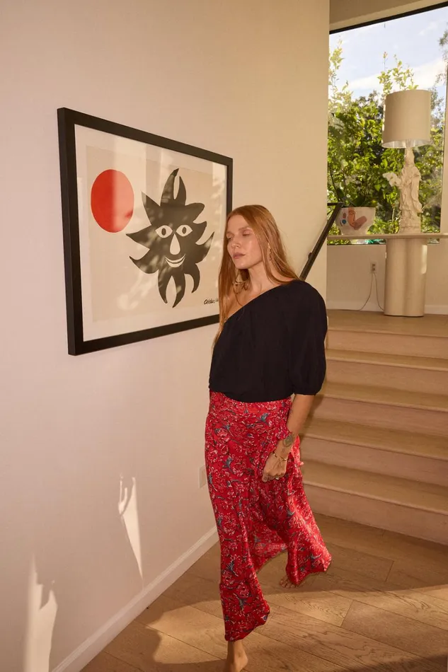 Women Natalie Martin Bottoms Lela Wrap Skirt Silk Watercolor Vermillion