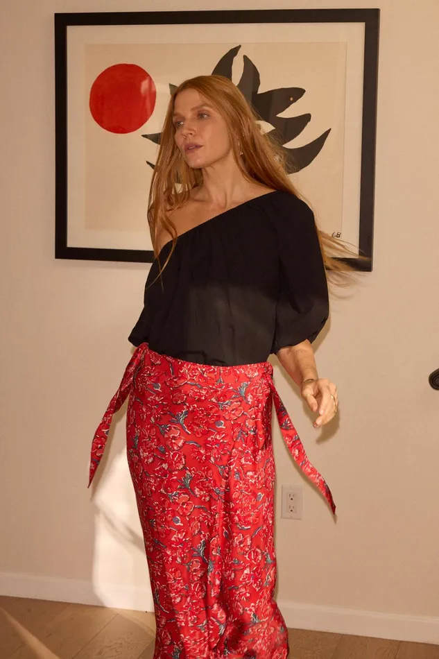 Women Natalie Martin Bottoms Lela Wrap Skirt Silk Watercolor Vermillion