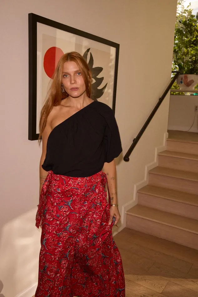 Women Natalie Martin Bottoms Lela Wrap Skirt Silk Watercolor Vermillion