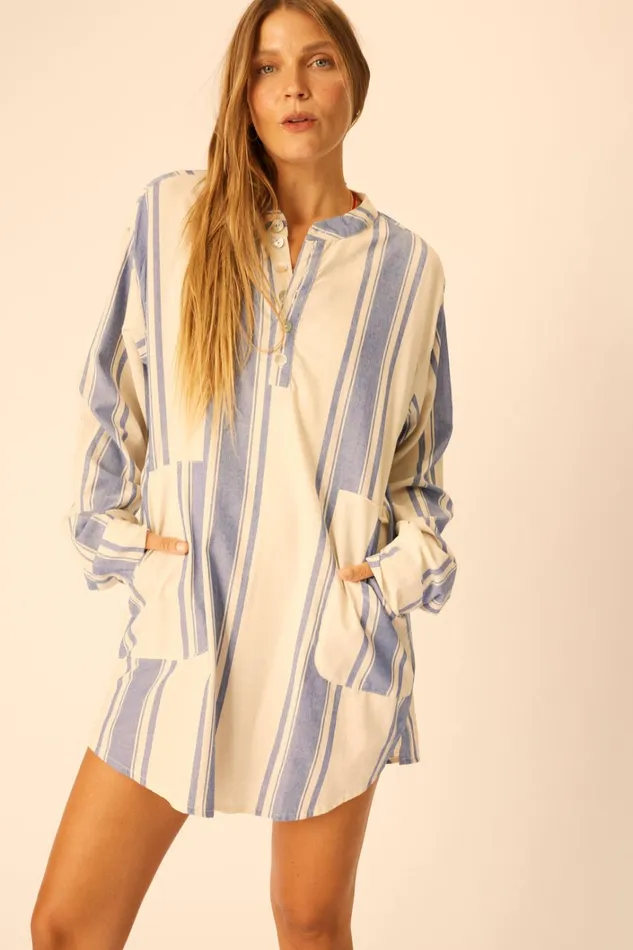 Women Natalie Martin CoverUps Aprs Swim Shirt French Stripe Blue
