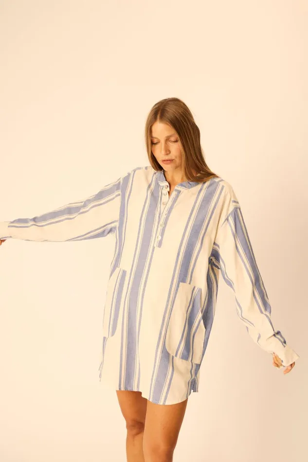 Women Natalie Martin CoverUps Aprs Swim Shirt French Stripe Blue