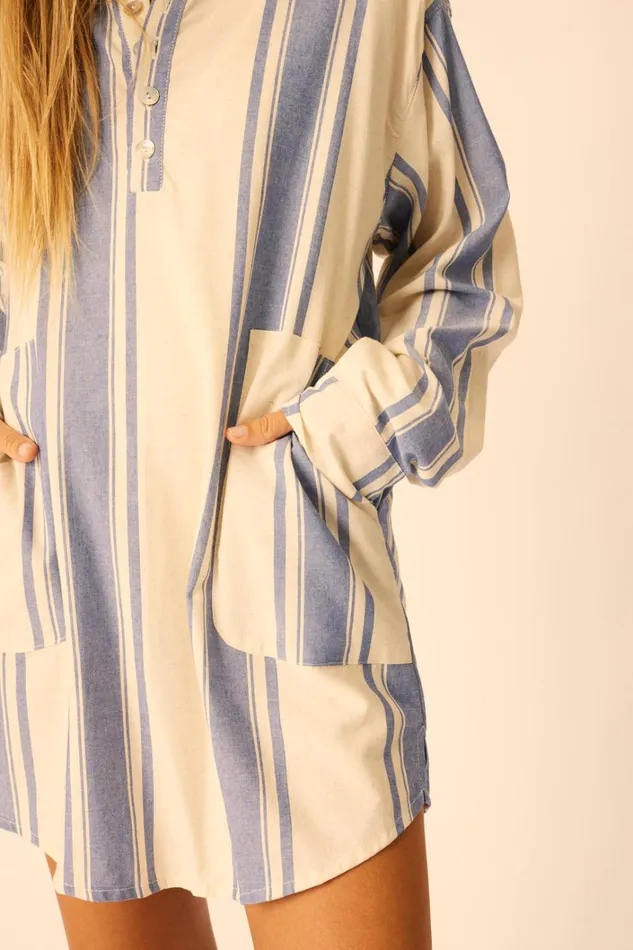 Women Natalie Martin CoverUps Aprs Swim Shirt French Stripe Blue