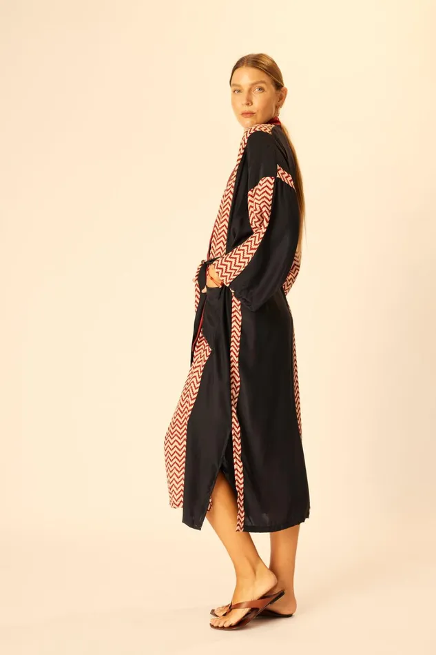 Women Natalie Martin CoverUps Diane Long Robe Block Zigzag Noire