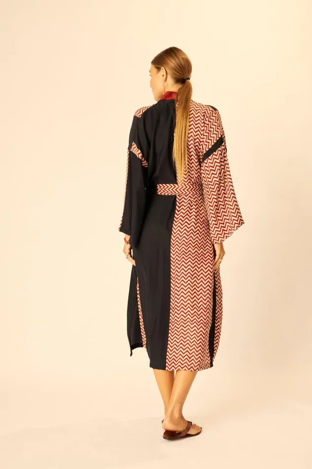 Women Natalie Martin CoverUps Diane Long Robe Block Zigzag Noire