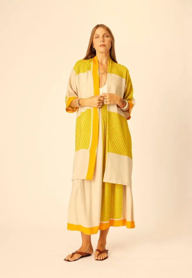 Women Natalie Martin CoverUps Lennon Kimono Block Zigzag Tangerine