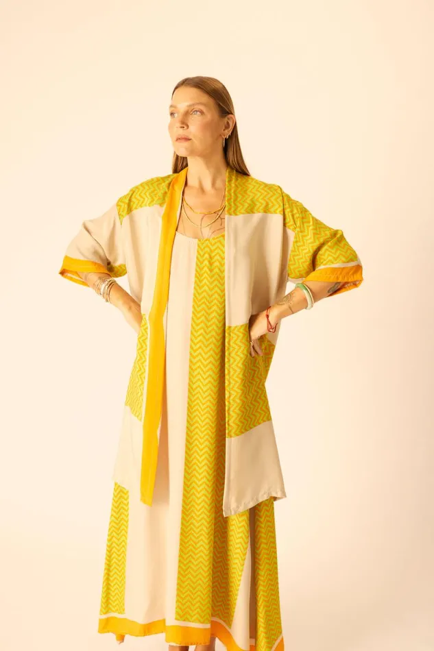 Women Natalie Martin CoverUps Lennon Kimono Block Zigzag Tangerine