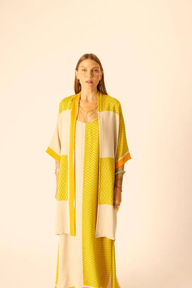 Women Natalie Martin CoverUps Lennon Kimono Block Zigzag Tangerine