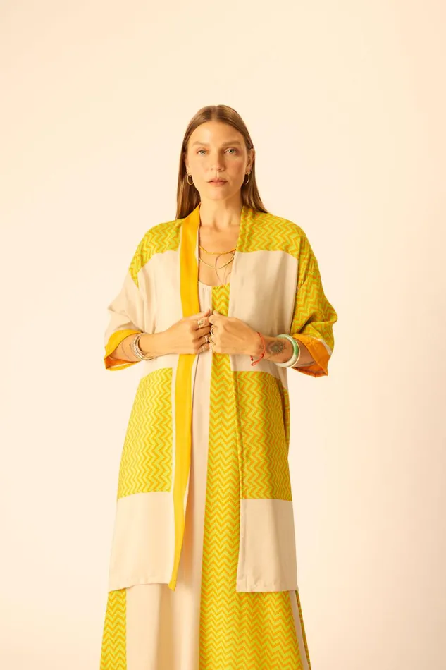 Women Natalie Martin CoverUps Lennon Kimono Block Zigzag Tangerine