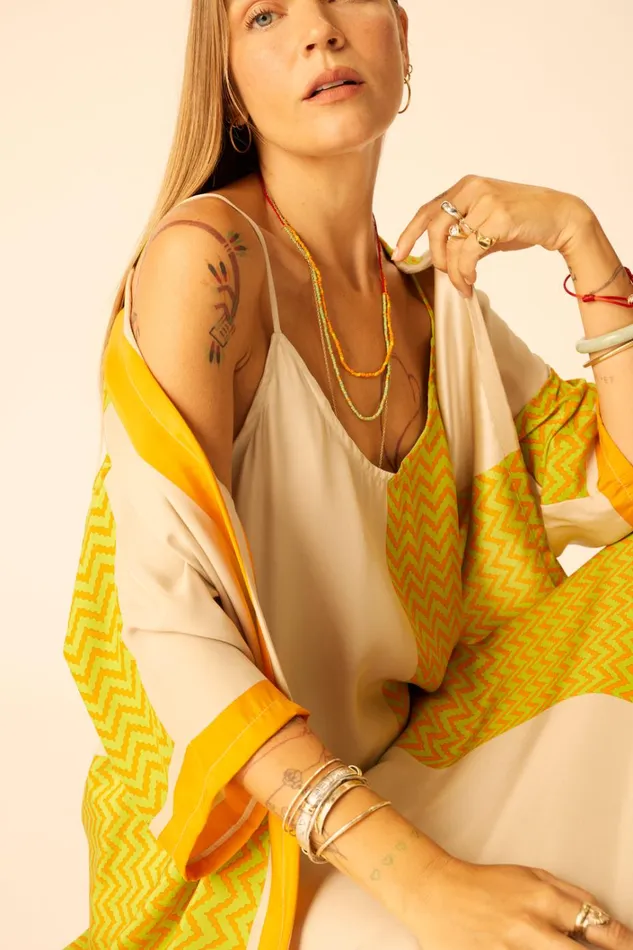 Women Natalie Martin CoverUps Lennon Kimono Block Zigzag Tangerine