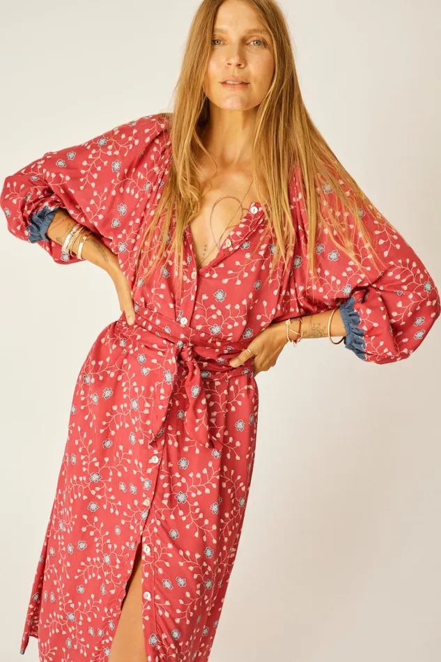 Women Natalie Martin Dresses Alex Midi With Sash Pinwheel Barn Red