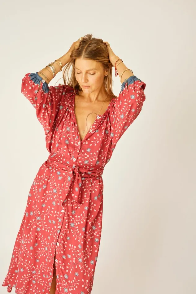 Women Natalie Martin Dresses Alex Midi With Sash Pinwheel Barn Red
