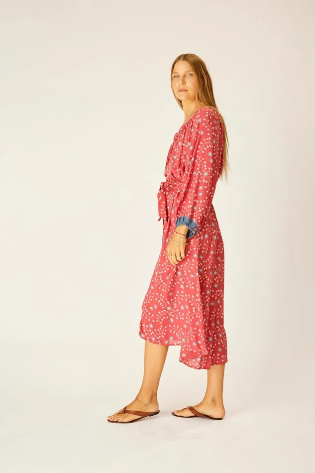 Women Natalie Martin Dresses Alex Midi With Sash Pinwheel Barn Red