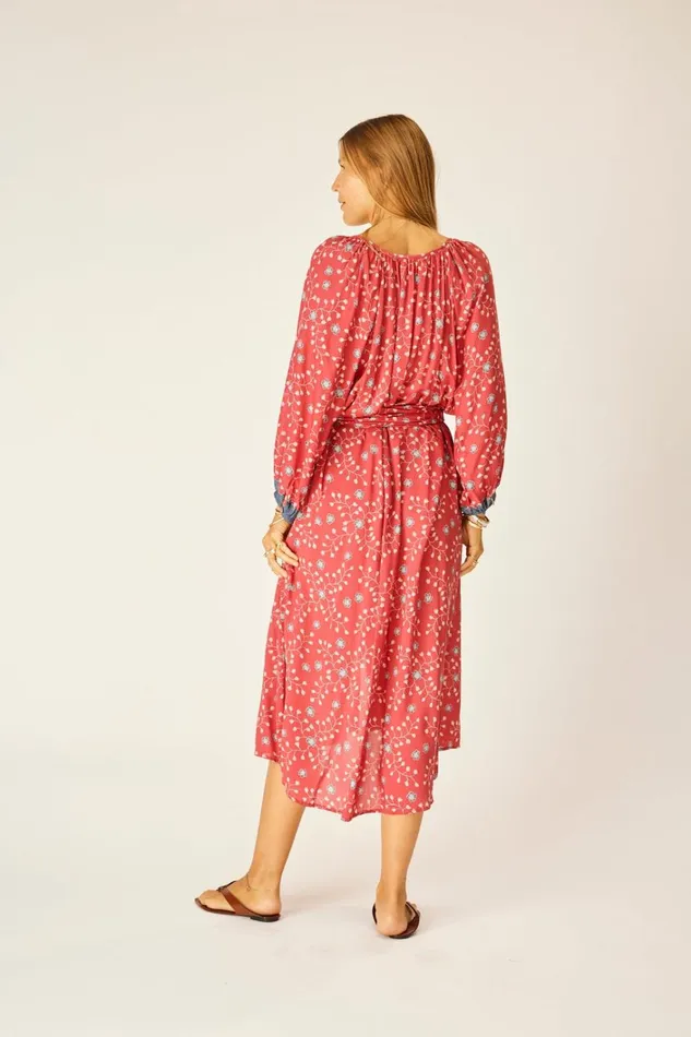 Women Natalie Martin Dresses Alex Midi With Sash Pinwheel Barn Red