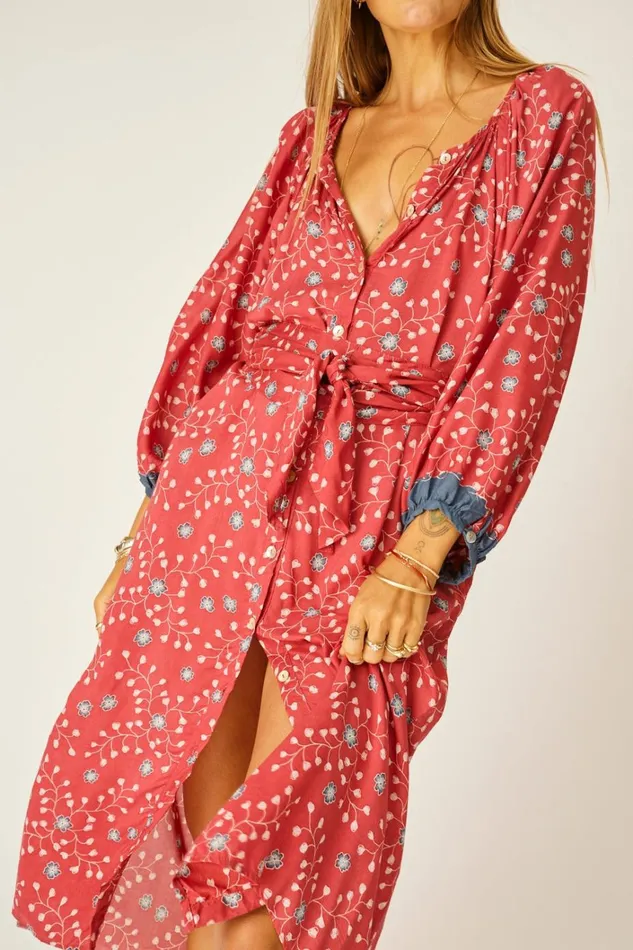 Women Natalie Martin Dresses Alex Midi With Sash Pinwheel Barn Red