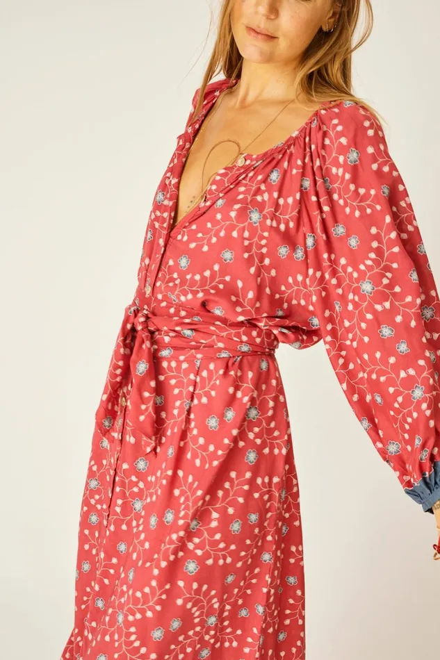 Women Natalie Martin Dresses Alex Midi With Sash Pinwheel Barn Red