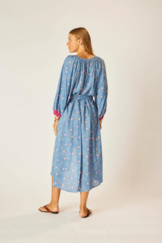 Women Natalie Martin Dresses Alex Midi With Sash Pinwheel Denim