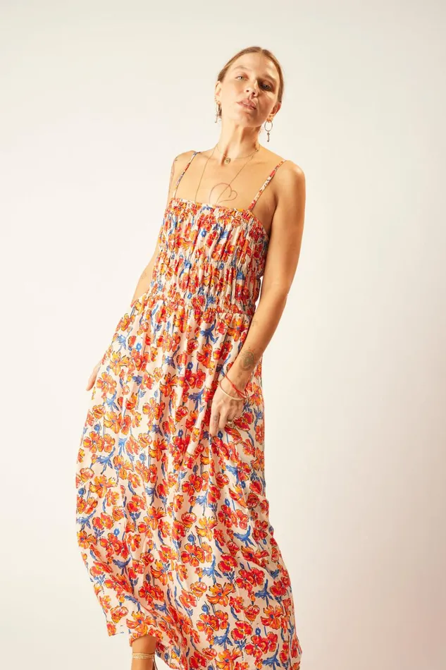 Women Natalie Martin Dresses Gina Maxi Silk Watercolor Clementine