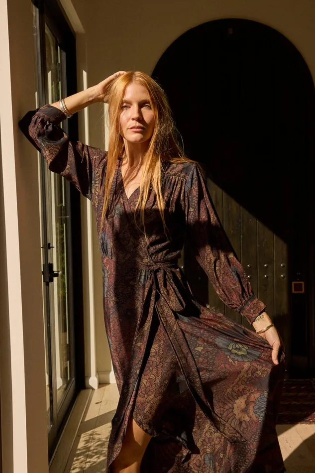 Women Natalie Martin Dresses Kate Long Sleeve Maxi Peacock Kalamata
