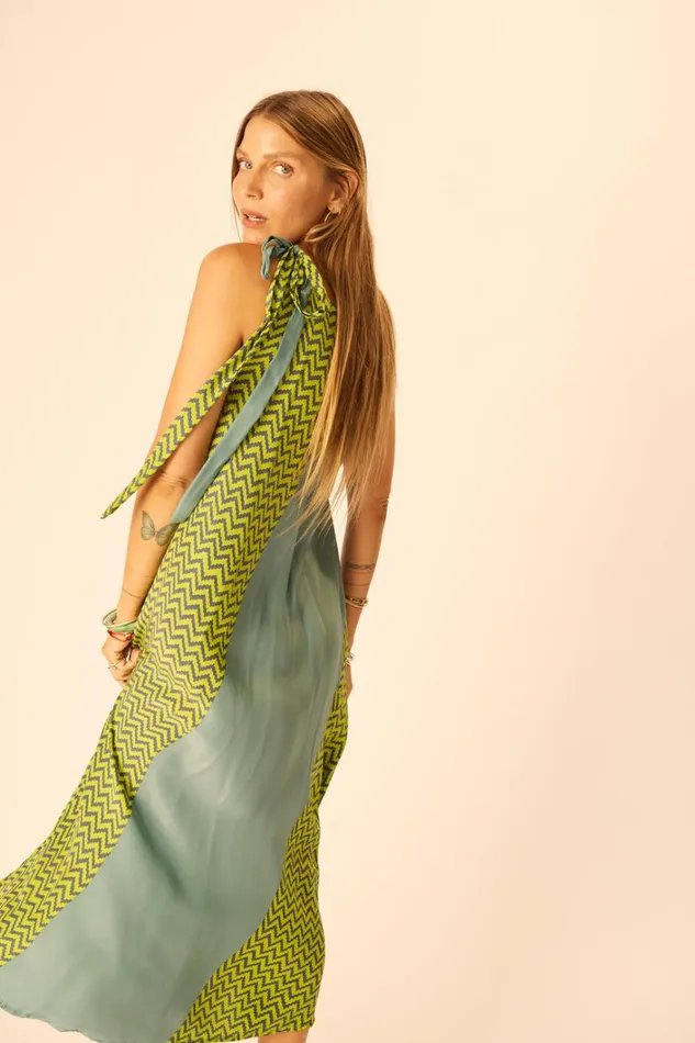 Women Natalie Martin Dresses Lola Dress Block Zigzag Lime